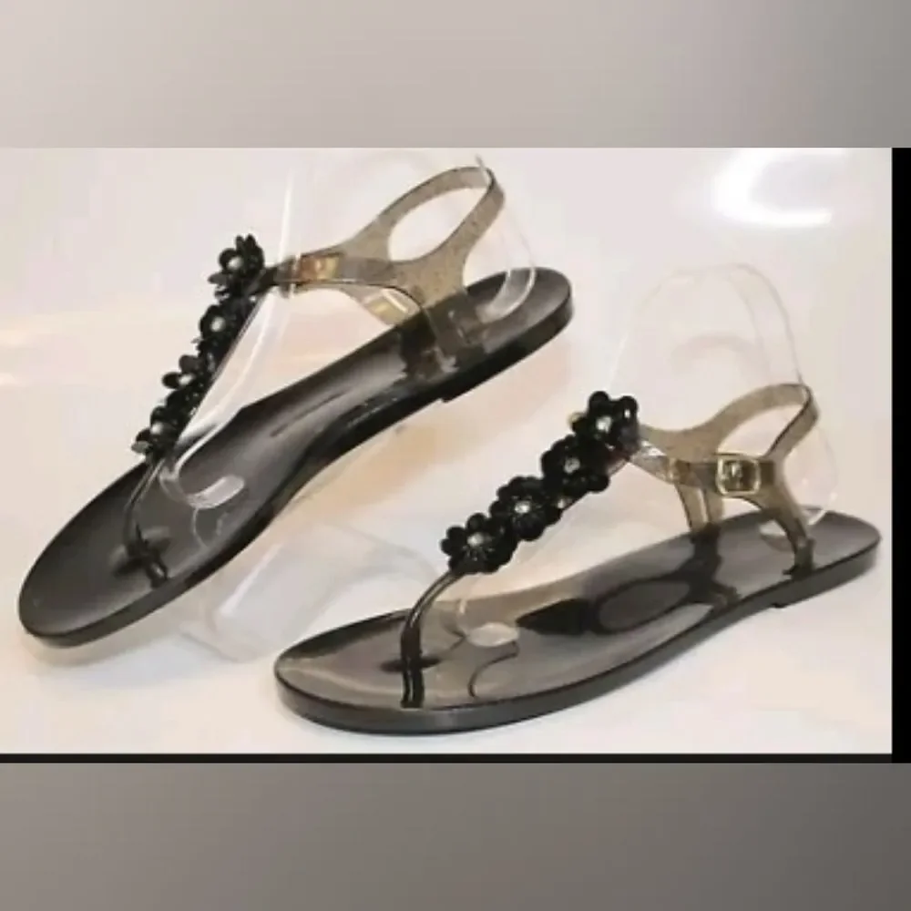 NEW Kate Spade Designer Jelly Black Sandals FLORAL 11